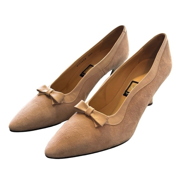 Nina Light Gray Suede Leather Bow Tie Pointed Toe Heels Pumps Office Size 9.5 - Picture 2 of 8